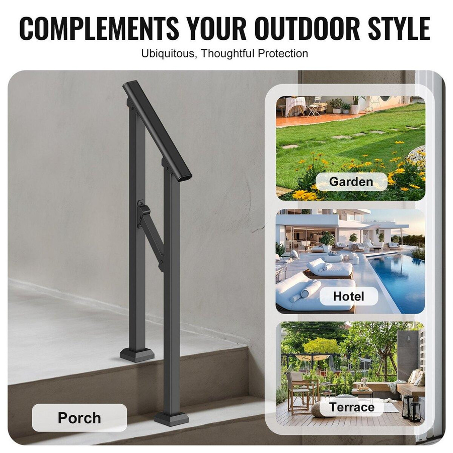Handlauf für Außenbereiche aus schwarzem Stahl im Vierkantrohr für Senioren, ideal für Veranda und Terrasse - Bild 2