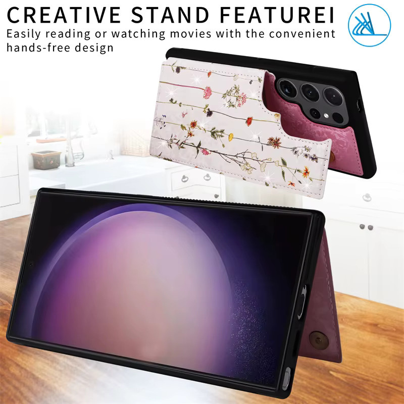 OLPAY Blumen Leder-Brieftasche als Kartenhalter und Flip-Telefonhülle für Samsung Galaxy S25, S24 Ultra, S22 Plus, S23 FE und S25 5G mit Doppelschnalle - Bild 2