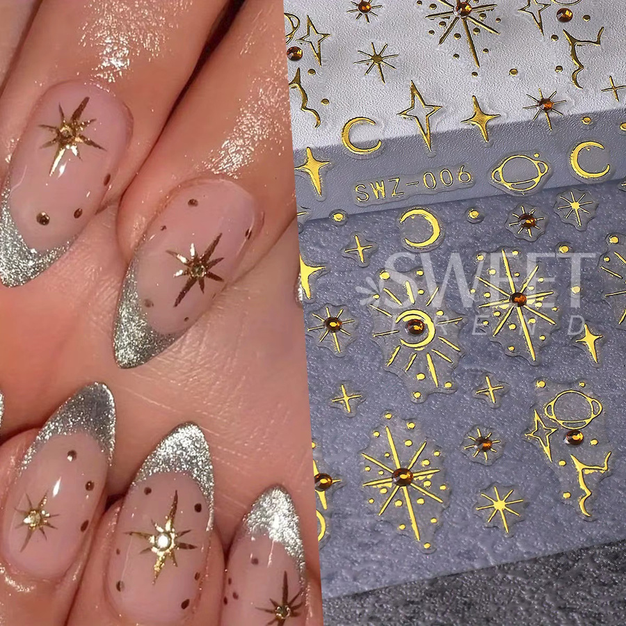 SWEET TREND Nagel Aufkleber, Goldene Sonne Stern Mond, 2 Stück - Bild 2