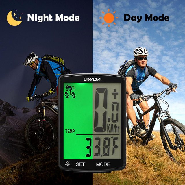 LIXADA Drahtloser Fahrradcomputer mit LCD-Bildschirm und Blue Backlight für Mountainbikes, IPX6 wasserdicht, Schwarz-Blau - Bild 1
