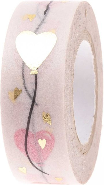Rico Design Washi Tape Paper Poetry Herzluftballons in Puder-Gold und Mehrfarbig, Breite: 1,5 cm, Länge: 10 m - Bild 1