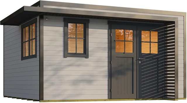 Weka Gartenhaus Amberley mit Tür und 2 Fenstern in Grau-Anthrazit, B/T: 400 x 400 cm - Bild 1