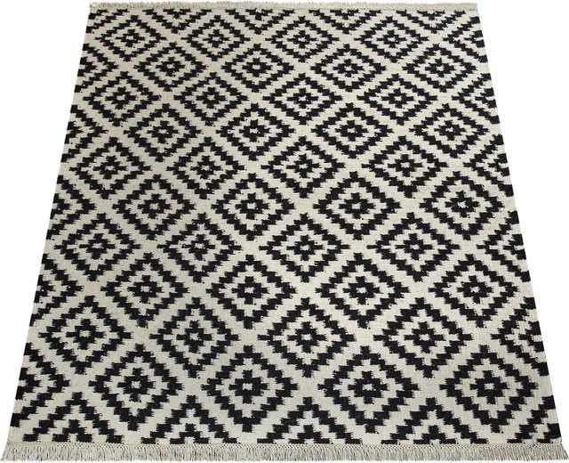 Wollteppich Kenolia in Schwarz-Weiß mit marokkanischem Muster im skandinavischen Stil, B: 120 cm, L: 170 cm - Bild 1