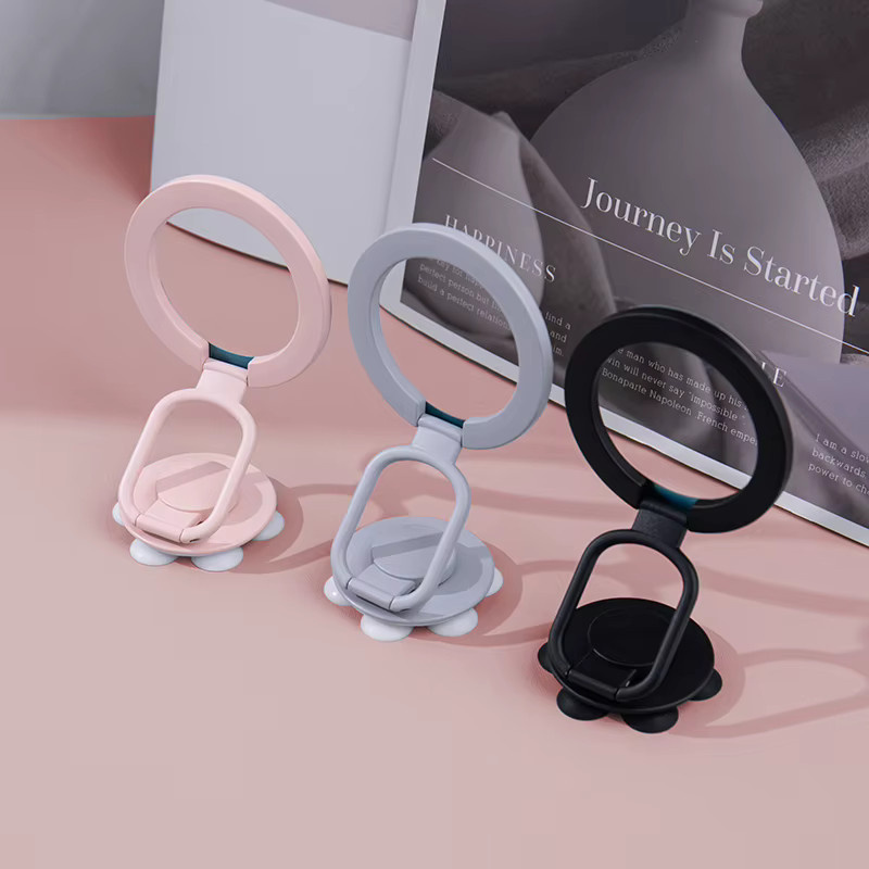 WSSHE Silikon-Handyhalterung mit Saugnapf und 360 Grad rotierendem magnetischem Fingerring in Grau, zusammenklappbare universelle Smartphone-Halterung - Bild 3