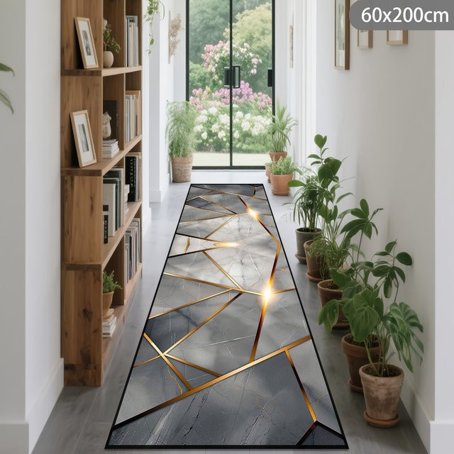 VIKAMA Geometrischer Läufer in Marmor-Optik, rutschfest, Grau/Mehrfarbig, Rechteckig - Bild 1