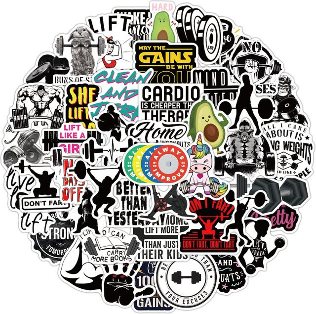 Bandai Motivationsaufkleber mit Fitness-Zitaten und Cartoon-Graffiti in Multicolour für Sportler - Bild 1