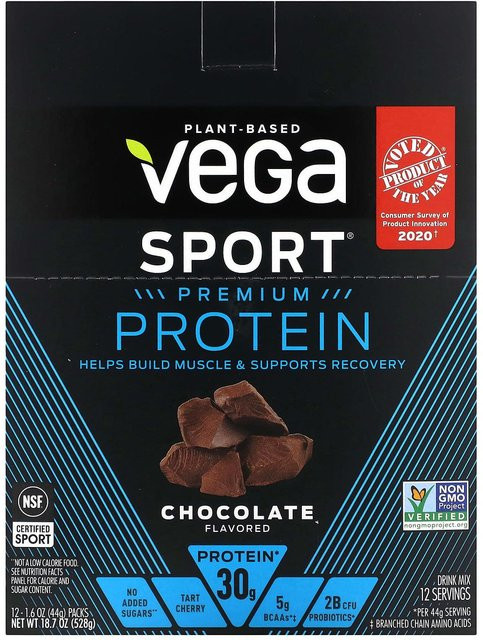 Vega Pflanzliches Premium-Protein Schokolade 12 x 44 g - Bild 1