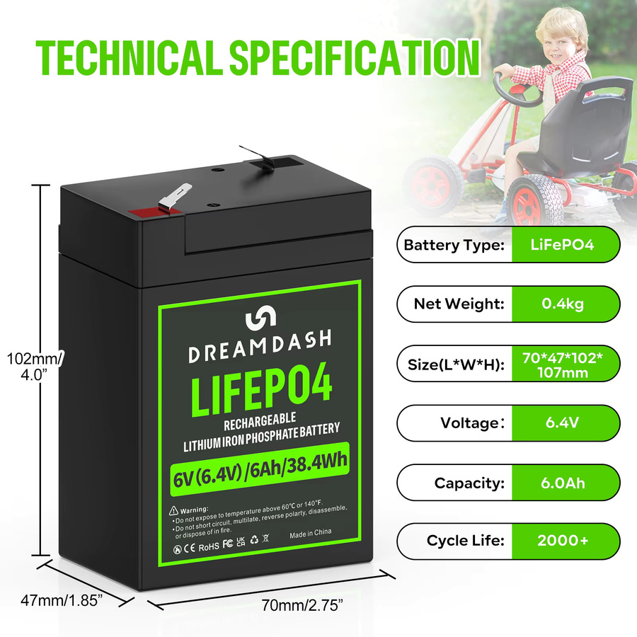 DREAMDASH LiFePO4 Batterie mit integriertem BMS, wiederaufladbare Lithium-Eisenphosphat-Batterie in Schwarz für Wohnmobile, Golfcarts, Solaranlagen und Boote - Bild 3