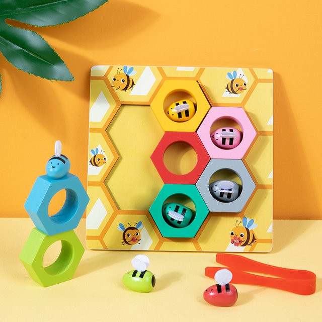 Tlewj Bee Trap Spiel, Montessori Holz Spielzeug, Bunt / Mehrfarbig - Bild 1