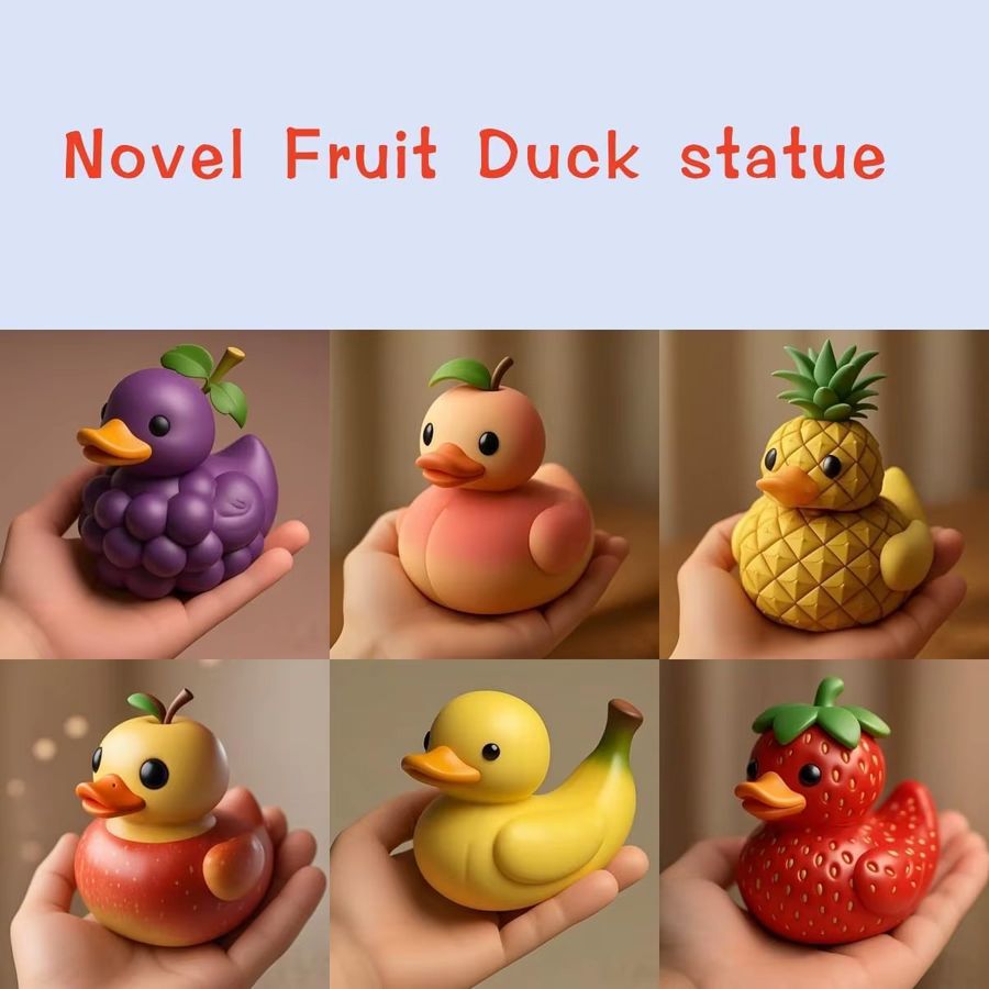 Niedliche Erdbeer-Ente Skulptur aus Kunstharz als dekorative Figur für Schreibtisch, Büro oder Auto - Bild 5