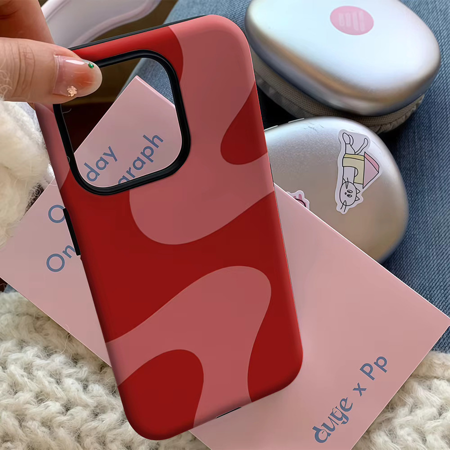 Crimson Flowing Shapes Handyhülle für iPhone 17 16 15 14 13 12 11 Pro Max Plus mit doppelschichtiger Rückseite in Rot - Bild 5
