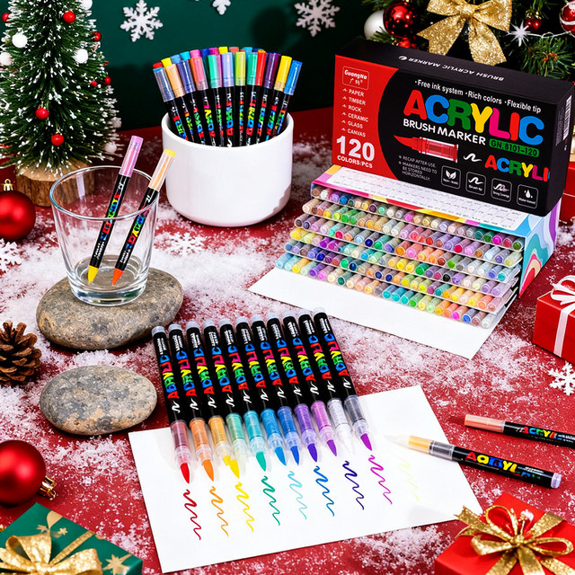 Acryl-Marker-Set mit Weihnachtsmotiv in Multicolour und Weiß, gerade Flüssig-Marker mit weicher Spitze für DIY-Kunstmalerei und Doodling - Bild 1