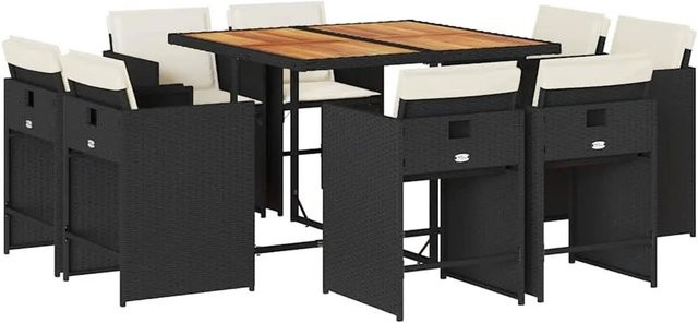 vidaXL 9-teilige Garten-Essgruppe aus Poly-Rattan und Akazienholz mit Kissen in Schwarz und Braun - Bild 1