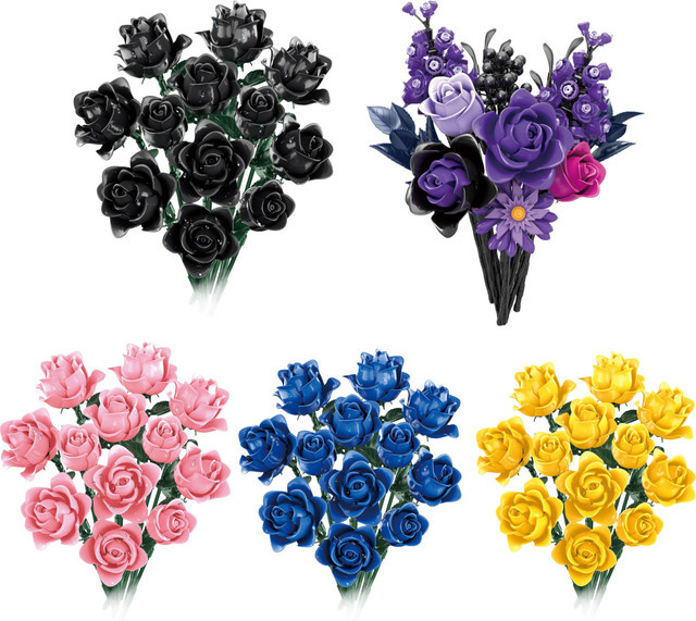 yaafun Rosa Rosenbausteine, Blumenset, DIY-Simulationsstraußmodell, ab 14 Jahre - Bild 1