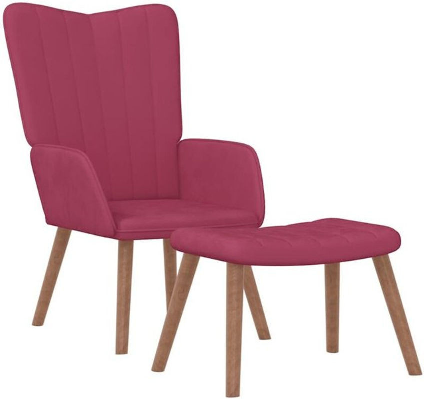 vidaxl Relaxsessel mit Hocker in Rot aus Samt im skandinavischen Design, B/T/H: 61,5 x 69 x 95,5 cm - Bild 1