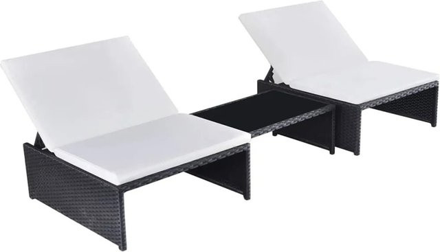 furnicato Outdoor-Gartenmöbel Set aus Poly-Rattan und Stahl in Schwarz mit 2 Lehnstühlen und Tisch - Bild 1