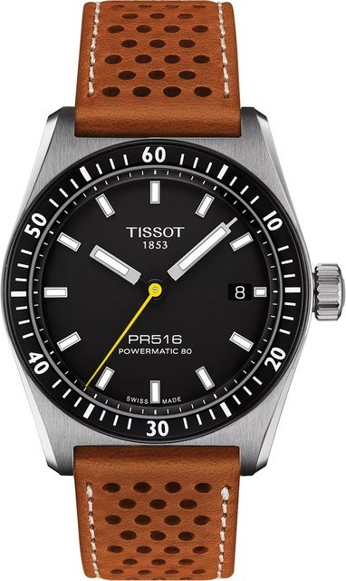 Tissot Herrenuhr PR516, Automatik, Edelstahl, 38 mm, Leder, Schwarz, 10 ATM - Bild 1