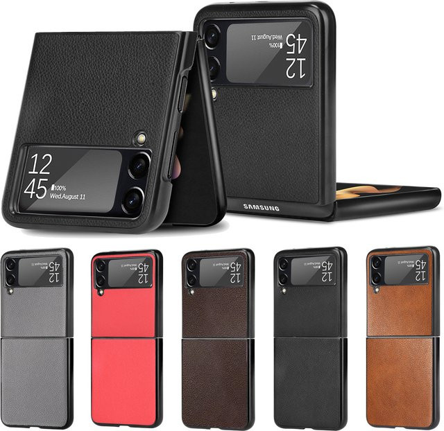 Stoßfeste Samsung Galaxy Z Flip Handyhülle aus Kunstleder mit Lychee-Textur in Rot oder Schwarz - Bild 1