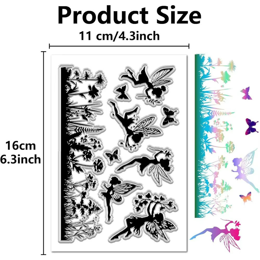 Feenstempel transparenter Silikonstempel mit Elfen, Engeln, Pflanzen und Schmetterlingen für kreative Gestaltungen - Bild 2