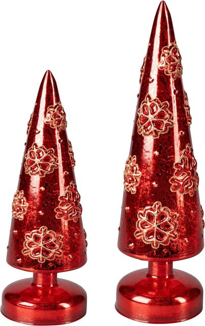 LED-Glas-Tannenbaum-Set Viva Domo in Rot, 2 Stück - Bild 1