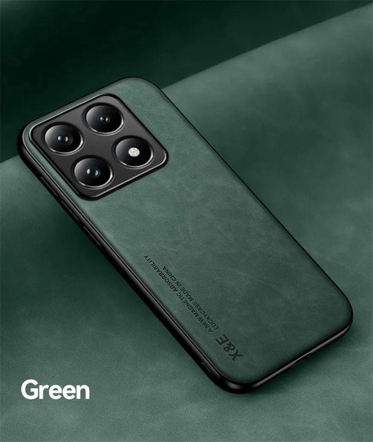 Ultra-dünne Leder Handyhülle für Xiaomi 15, 15T Pro und 14T Pro in Grün mit Auto-Halterung - Bild 1