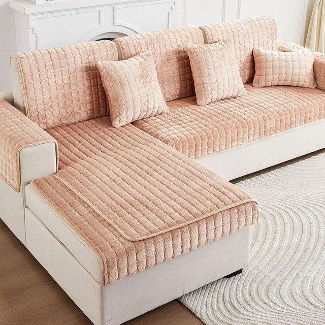 Rutschfester Plüsch Sofabezug von HOMEMOTION in Kamelfarben, Universal Slipcover aus Polyester für alle Jahreszeiten, Breite: 70 cm, Länge: 180 cm - Bild 1