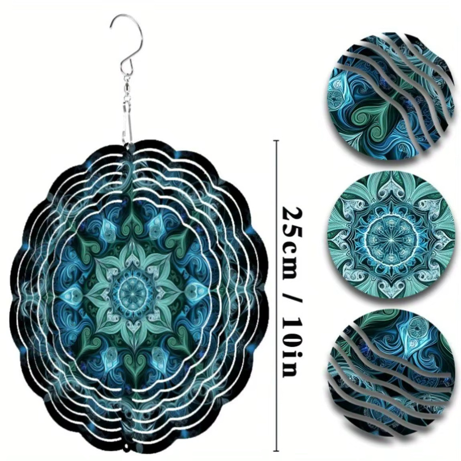 Geometrischer Windspiral-Gartenstecker von CIFBUY aus Metall in Blau, Grün, Weiß und Türkis, Höhe: 25,4 cm - Bild 2