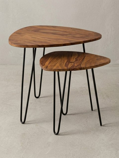 KADIMA DESIGN Beistelltisch Set aus Massivholz und Metall im Industrial-Design, 2-teilig, Schwarz/Braun - Bild 1