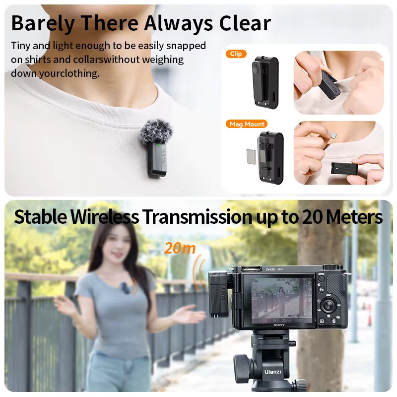 Ulanzi A100 Wireless Lavalier Mikrofon für Smartphone und Kamera in Schwarz - Bild 4