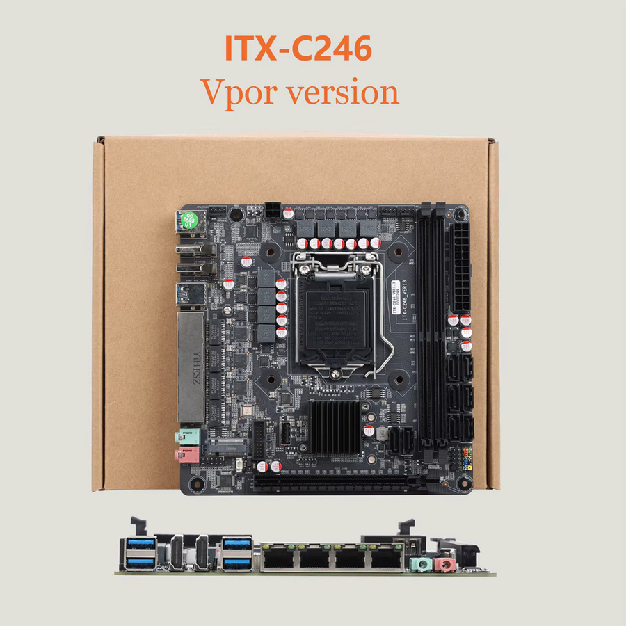 YiHESZ NAS Motherboard LGA1151 C246 Vpro in Schwarz mit 8 SATA, 4 LAN, 2 DDR4 Slots und 3 M.2 Anschlüssen zur Unterstützung der 8./9. Generation Intel Core E-2100/2200 Serie - Bild 2