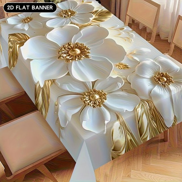 Elegante florale Polyester-Tischdecke in Silber und Weiß für Hochzeiten, Geburtstage und Partys, rechteckig - Bild 1