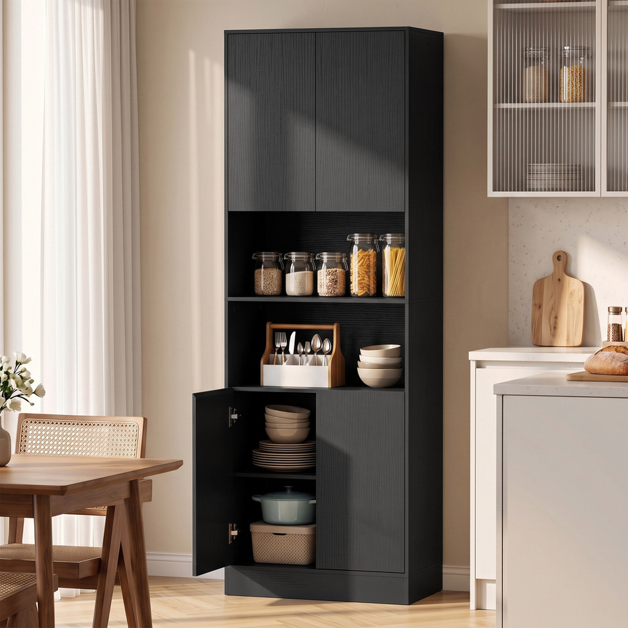 HOMCOM Küchenschrank Vorratsschrank in Schwarzer Holzoptik mit Soft-Close-Türen und offenen Regalen, B/T/H: 60 x 30 x 170 cm - Bild 2