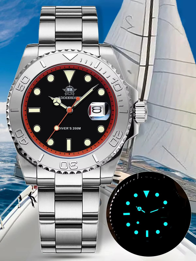 ADDIESDIVE Armbanduhr, Quarz, Edelstahl, 20 ATM, Herren, Schwarz - Bild 5