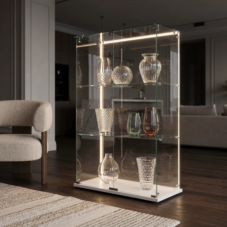 Anajqaqia Glas-Vitrine mit weißem Sockel, 3-stufige Ausstellungsvitrine mit Doppeltür und Schloss zur Aufbewahrung von Sammlerstücken und Figuren - Bild 4