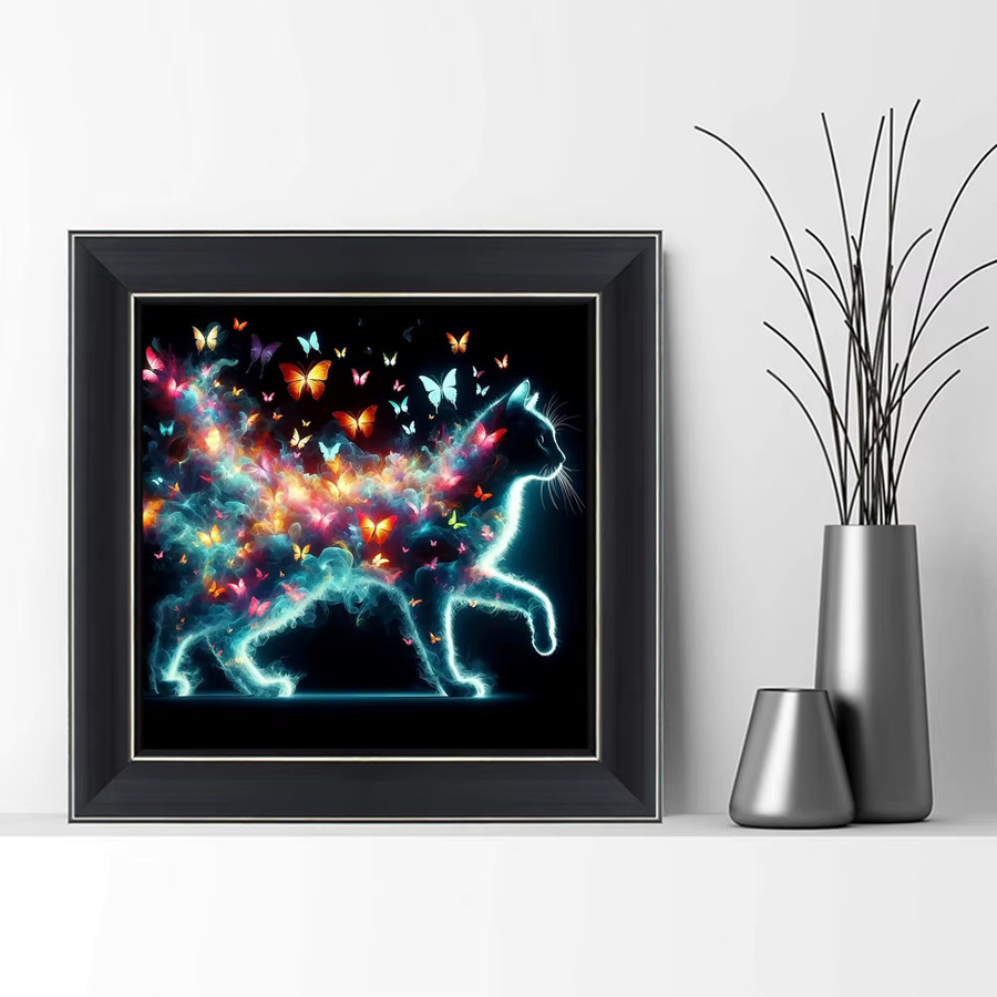EverShine 5D-Diamantgemälde Katze und Schmetterling mit runden Bohrern als DIY-Mosaik-Stickerei in Multicolour zur modernen Heimdekoration B/H: 20 x 20 cm - Bild 3