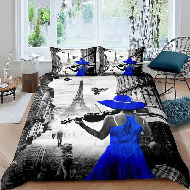 Bettwäsche-Set Your Warm Home Eiffelturm Design in Grau und Blau, Queen-Size aus Polyester, B/H: 264 x 228 cm, inklusive 2 Kissenbezügen (50 x 70 cm) - Bild 1