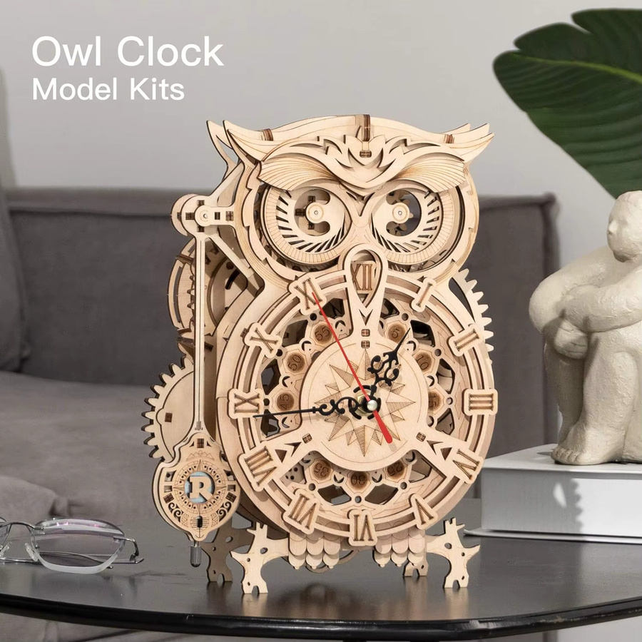 Robotime ROKR 3D Holzpuzzle Eulen-Uhr, Modellbausatz - Bild 2