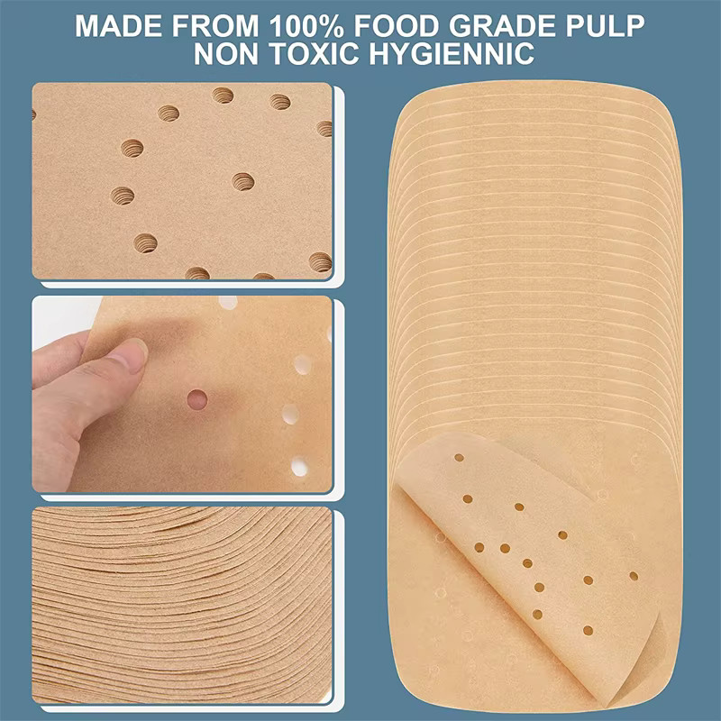 FSMHOME Einweg Air Fryer Pergamentpapier Liner in Braun, Antihaft-Backpapier für Heißluftfritteuse, Ofen und Mikrowelle - Bild 3
