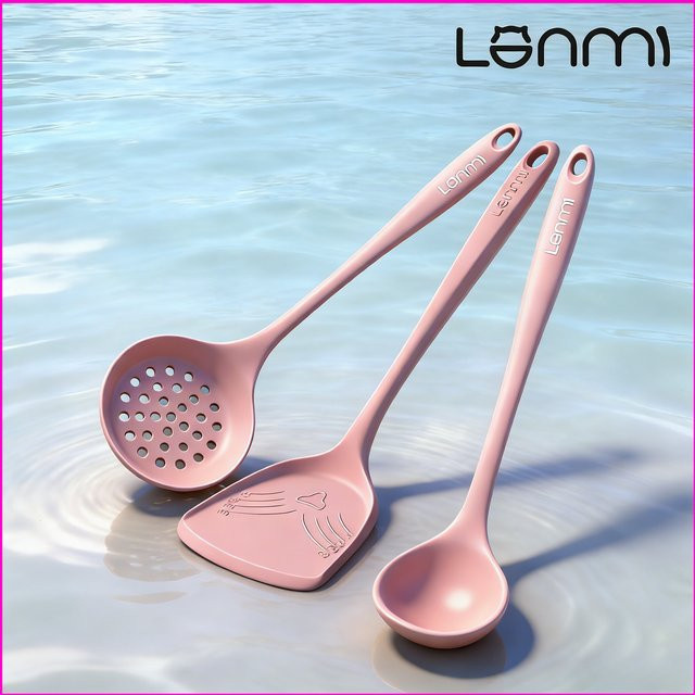 LANMI Silikon Spatel in Pink mit ergonomischem Griff, 30 cm Pfannkuchen-Flipper und Küchenutensilien-Set - Bild 1