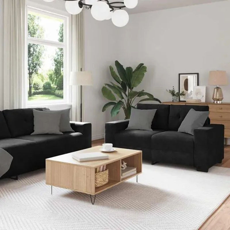 Vidaxl Schlafsofa Set aus Samt und Metall mit Kissen, Schwarz, B/T/H: 221 x 78 x 80 cm - Bild 1