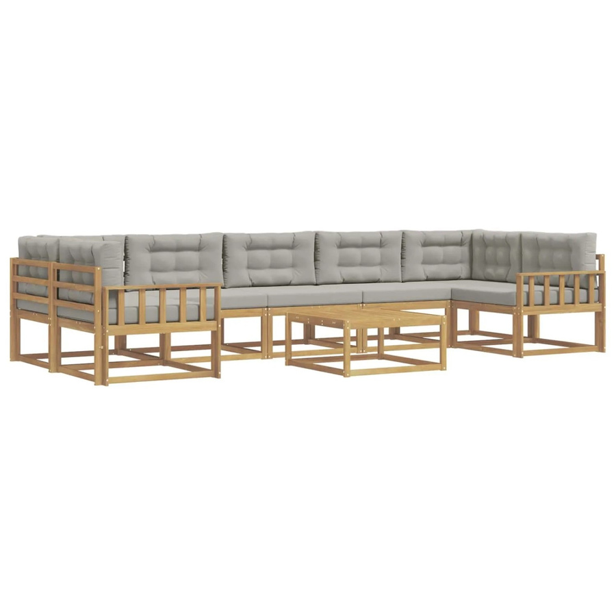 vidaXL Outdoor-Sofagarnitur L-Form aus Akazienholz mit Kissen und Couchtisch in Weiß und Grau - Bild 2