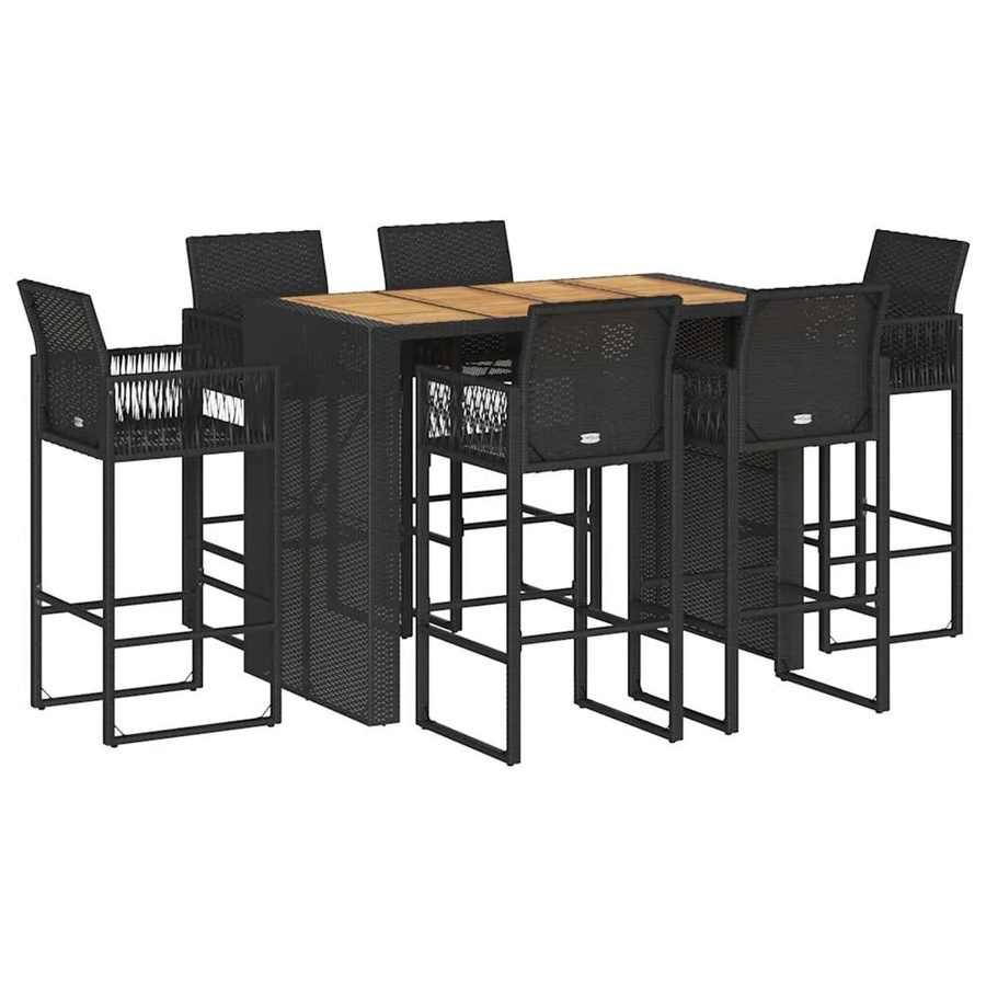 vidaXL 7-tlg. Gartenbar-Set aus Poly-Rattan und Akazienholz in Schwarz - Bild 2
