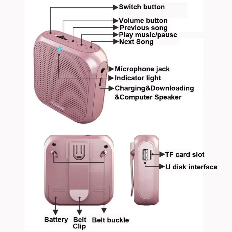 AyeBeau Mini Sprachverstärker mit Headworn Mikrofon und Audio Recorder in Pink - Bild 2