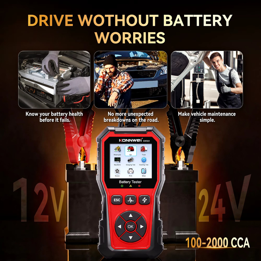 KONNWEI KW331 Auto Batterie Tester für 6 V-12 V-24 V und 100-2000 CCA professioneller Anlasser und Ladeschaltung Analysator - Bild 4