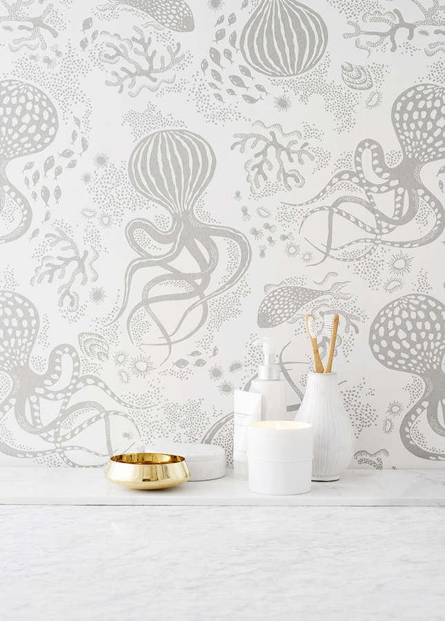 Littlephant Tapete Aquatic in Dunkelgrau und Weiß mit Natur- und Tiermotiven im skandinavischen Design aus Vlies - Bild 1