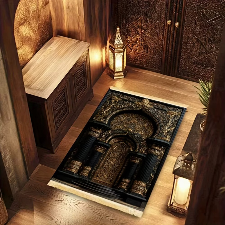 VIKAMA Gebetsteppich aus Polyester mit orientalischem Design, rutschfeste Islamische Salah-Matte für Zuhause und Reisen, Unisex - Bild 3