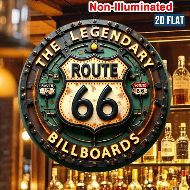 CIFBUY Retro Route 66 Metall-Wandschild, runde Aluminiumplakette in Multicolour zur Dekoration von Zuhause, Bar und Küche - Bild 1
