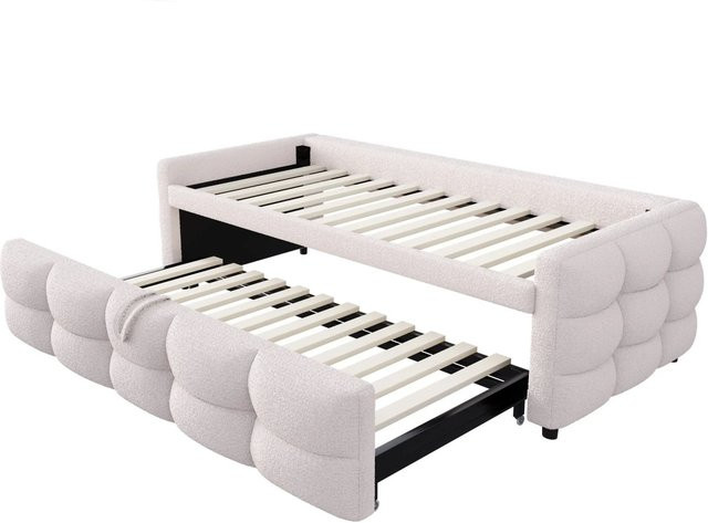 Merax Schlafsofa Teddy Samt in Beige mit Lattenrost B/T/H: 90 x 190 x 210 cm - Bild 1