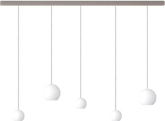 KOMOT KOS Quinto SL LED-Pendelleuchte mit Schiene, Farbe Nickel matt und Edelstahl, mundgeblasenes Opalglas, Tunable White (2200K - 4200K), Länge: 200 cm - Bild 1