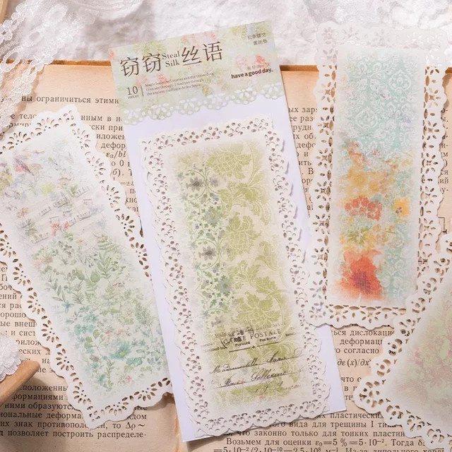 10 Stück handgeschriebene Pastin-Tageshandbücher mit hohlen Blumenmustern und flüsternden Nachrichten auf Kunstpapier - Bild 1